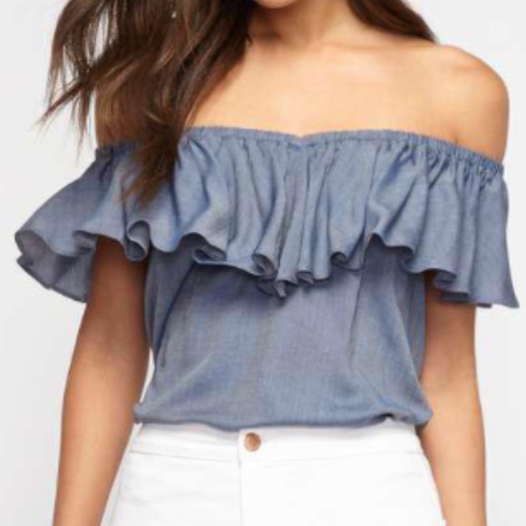 marci Tops - 🎈GONE 1/24🎈Marci Chambray OffShoulder Ruffle Top